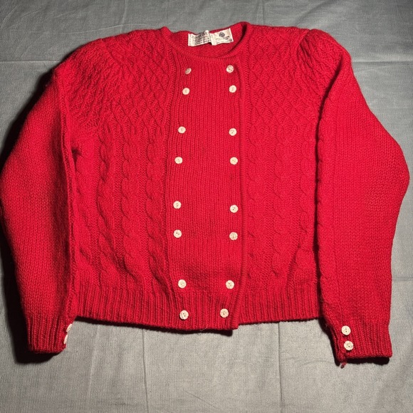 Robert Scott Sweaters - Robert Scott Red Shetland Wool Cable Knit Double Breasted Cardigan Sweater 34